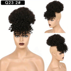 Synthetic Hair Hairpieces Afro High Puff Bun with Bangs
