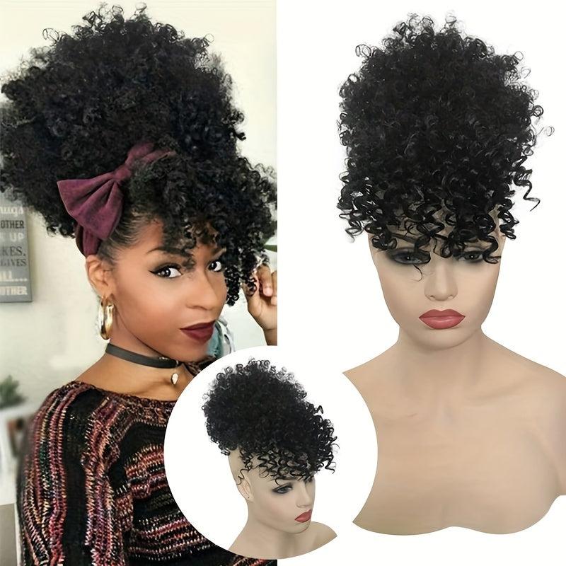 Synthetic Hair Hairpieces Afro High Puff Bun with Bangs