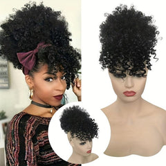 Synthetic Hair Hairpieces Afro High Puff Bun with Bangs