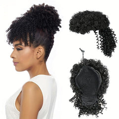 Synthetic Hair Hairpieces Afro High Puff Bun with Bangs