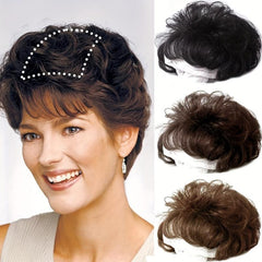 Curly Hair Topper W/Bangs Seamless Clip-In Synthetic Hair Piece Natural Look