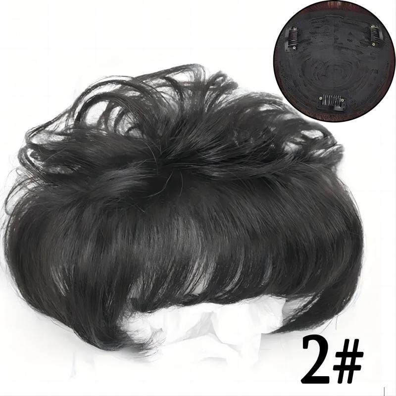 Curly Hair Topper W/Bangs Seamless Clip-In Synthetic Hair Piece Natural Look