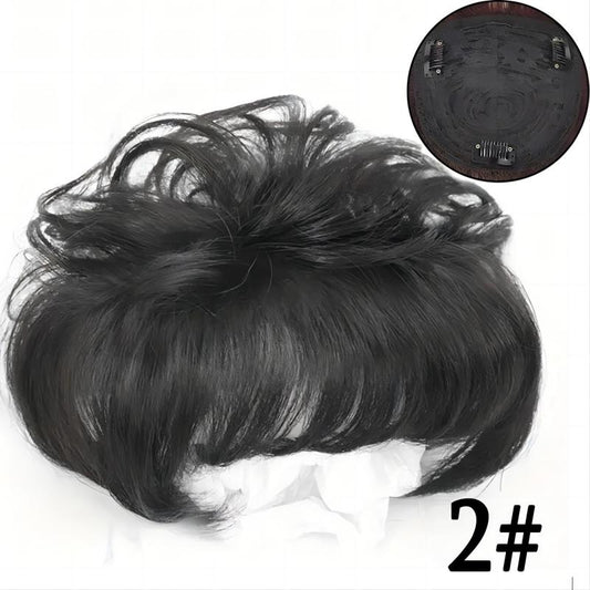 Curly Hair Topper W/Bangs Seamless Clip-In Synthetic Hair Piece Natural Look