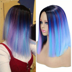 Ombre Purple Synthetic Straight Hair Wig Middle Part Short Straight Hair Wigs