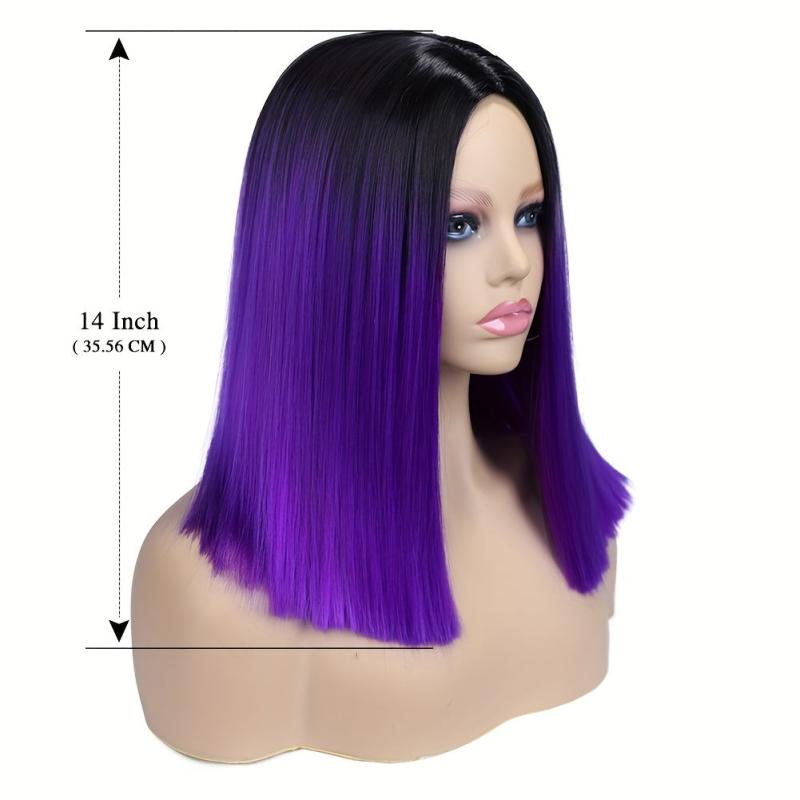 Ombre Purple Synthetic Straight Hair Wig Middle Part Short Straight Hair Wigs