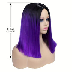 Ombre Purple Synthetic Straight Hair Wig Middle Part Short Straight Hair Wigs