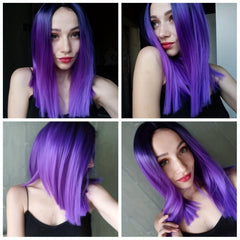 Ombre Purple Synthetic Straight Hair Wig Middle Part Short Straight Hair Wigs