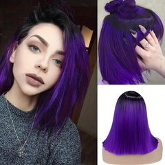 Ombre Purple Synthetic Straight Hair Wig Middle Part Short Straight Hair Wigs