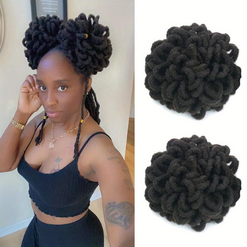 Faux Locs Clip In Hair Extensions for Women Synthetic Dreadlock Afro Puff