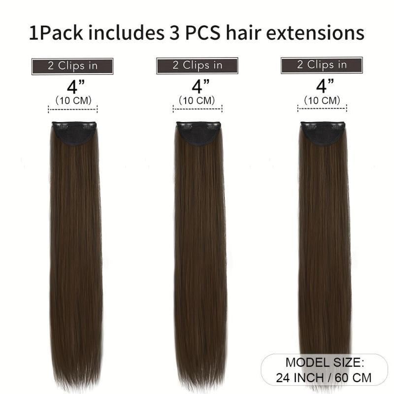 3pcs Long Straight Synthetic Thick Hair Extensions for Women Girls 60-96cm