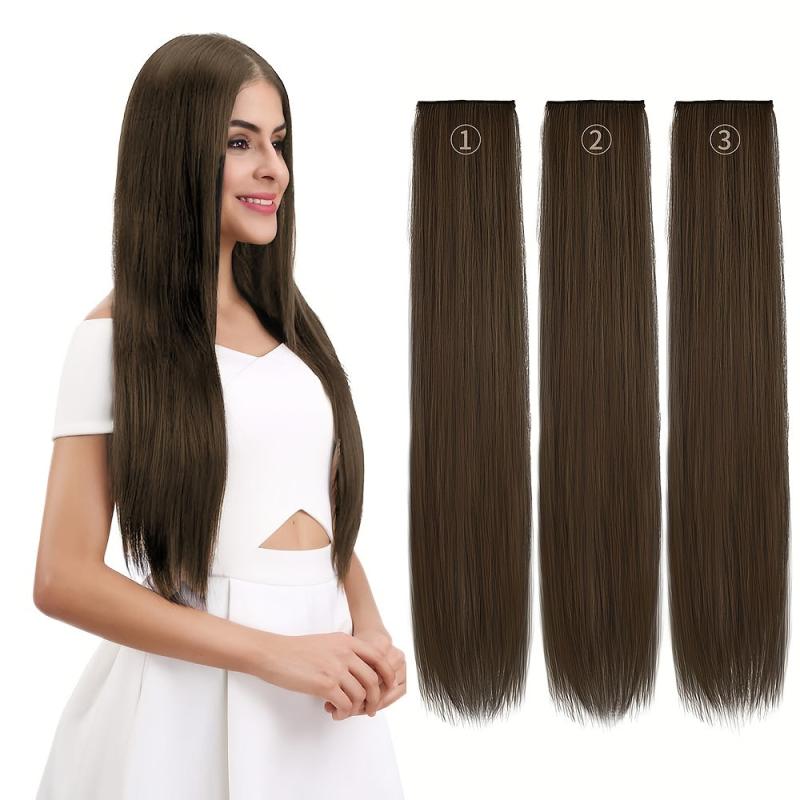 3pcs Long Straight Synthetic Thick Hair Extensions for Women Girls 60-96cm
