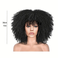 Short Afro Puff Wig Curly Bangs Synthetic Beginners Heat Resistant
