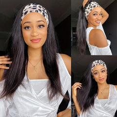 150 Density Straight Human Hair Wig With Headband