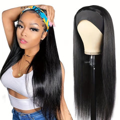 150 Density Straight Human Hair Wig With Headband