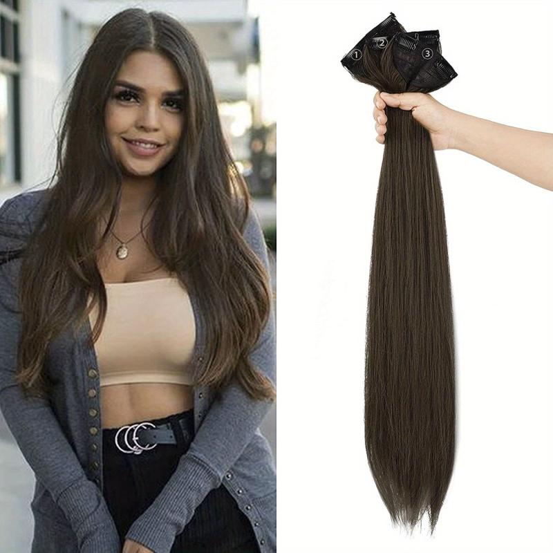 3PCS Long Straight Clip In Hair Extensions For Women 60 96 Cm Natural Pack Of 3