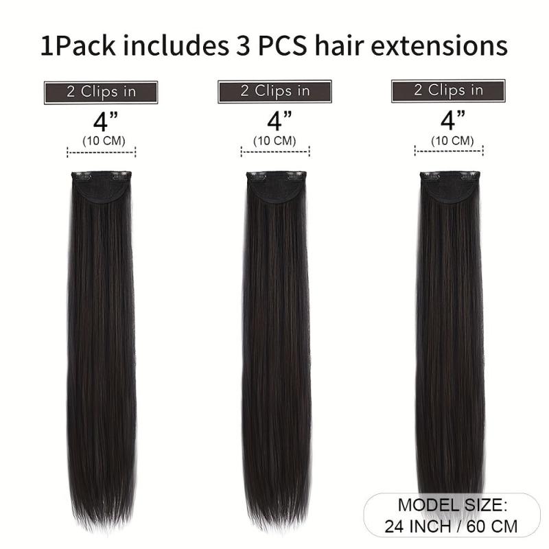3PCS Long Straight Clip In Hair Extensions For Women 60 96 Cm Natural Pack Of 3