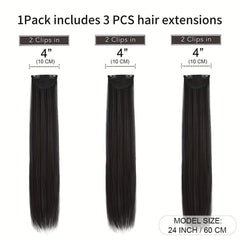 3PCS Long Straight Clip In Hair Extensions For Women 60 96 Cm Natural Pack Of 3