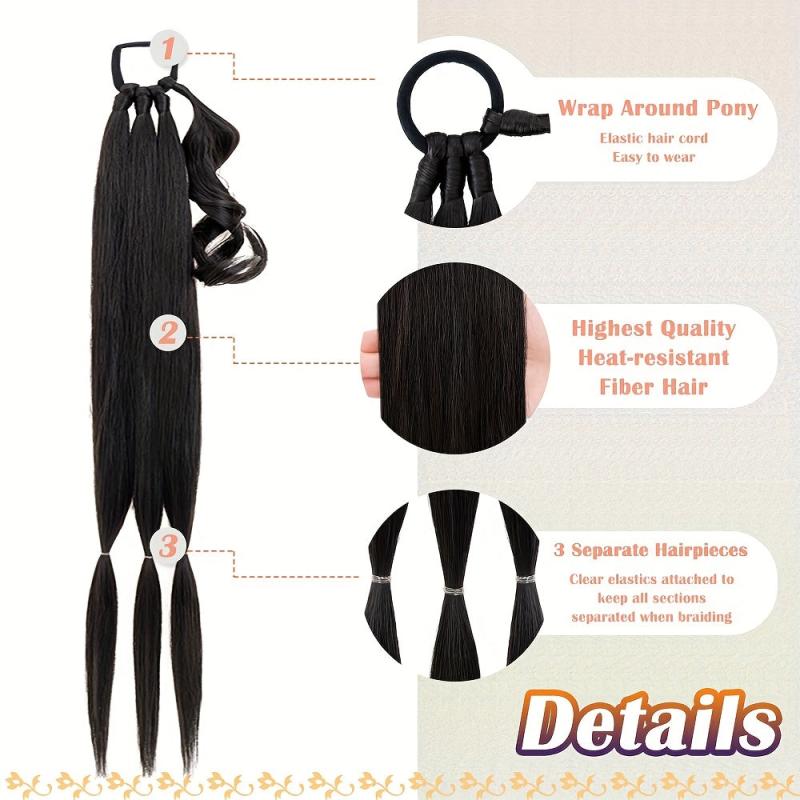 Long Ponytail Extension Synthetic Thick Hair Tie Ponytail Wrap Straight Hair