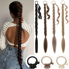 Long Ponytail Extension Synthetic Thick Hair Tie Ponytail Wrap Straight Hair