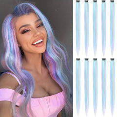10 PCS Mixed Clip In Hair Extensions for Girls Women Cosplay Party