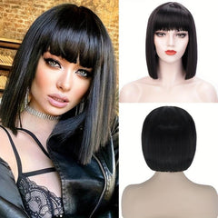 Short Pink Bob Wig With Bangs For Women Costume Wig