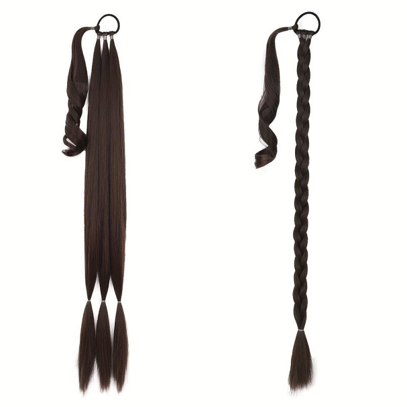 Long Braid Ponytail Extension Straight Wrap Synthetic Hairpiece