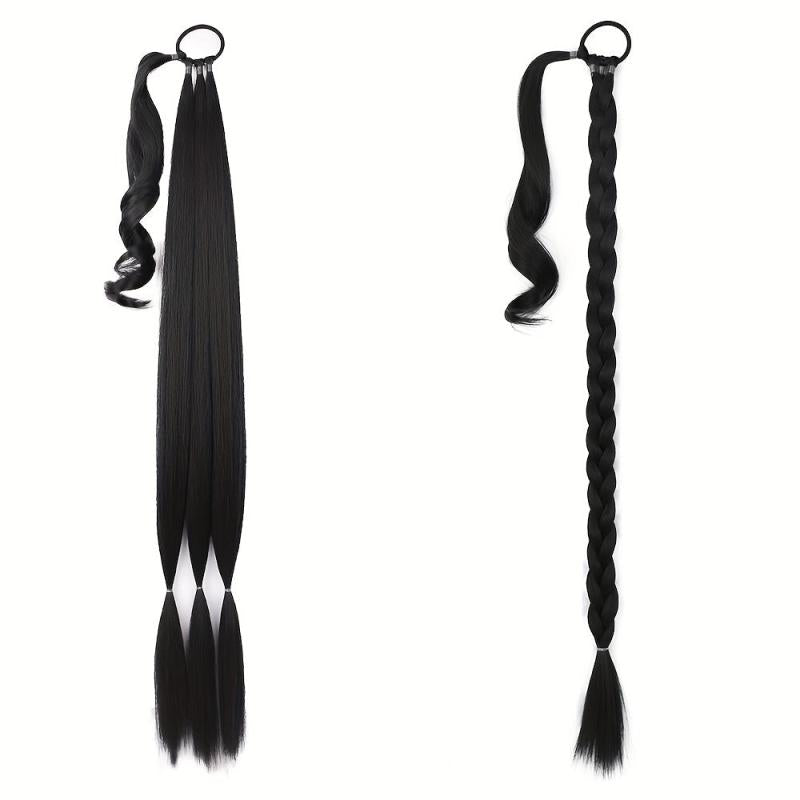 Long Braid Ponytail Extension Straight Wrap Synthetic Hairpiece