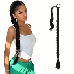 Long Braid Ponytail Extension Straight Wrap Synthetic Hairpiece