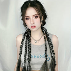 Braided Ponytail Wig With Faux Pearl Adornment
