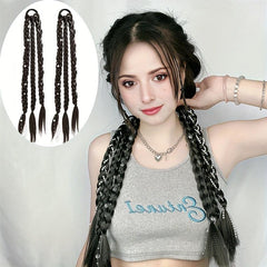 Braided Ponytail Wig With Faux Pearl Adornment