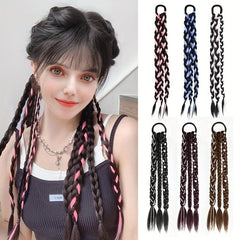 Braided Ponytail Wig With Faux Pearl Adornment