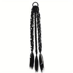 Braided Ponytail Wig With Faux Pearl Adornment