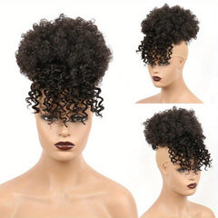 Afro Puff Drawstring Ponytail Extensions With Bangs