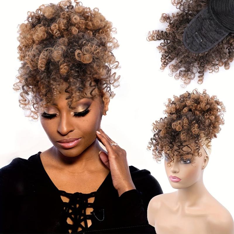 Afro Puff Drawstring Ponytail Extensions With Bangs