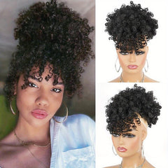Afro Puff Drawstring Ponytail Extensions With Bangs