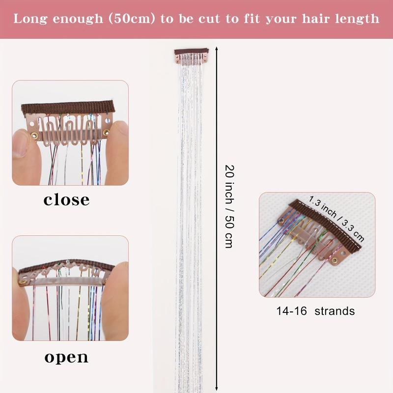 12pcs Pack Hair Tinsel Kit Party Highlight Glitter Tinsel Hair Extension