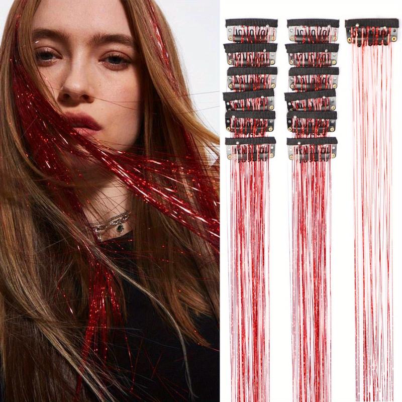 12pcs Pack Hair Tinsel Kit Party Highlight Glitter Tinsel Hair Extension
