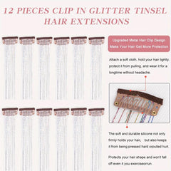 12pcs Pack Hair Tinsel Kit Party Highlight Glitter Tinsel Hair Extension