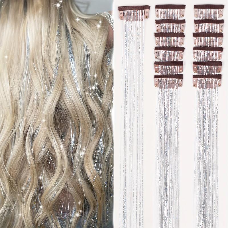 12pcs Pack Hair Tinsel Kit Party Highlight Glitter Tinsel Hair Extension