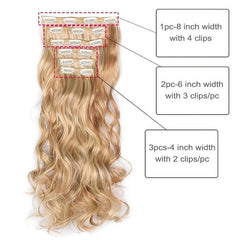 Wavy Curly 6PC Hair Pieces Synthetic Extensions Clip