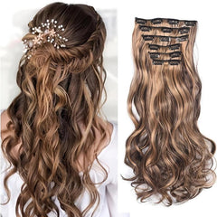 Wavy Curly 6PC Hair Pieces Synthetic Extensions Clip