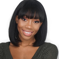 Short Bob Human Hair Wigs With Bangs Brazilian Virgin Straight