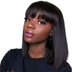 Short Bob Human Hair Wigs With Bangs Brazilian Virgin Straight