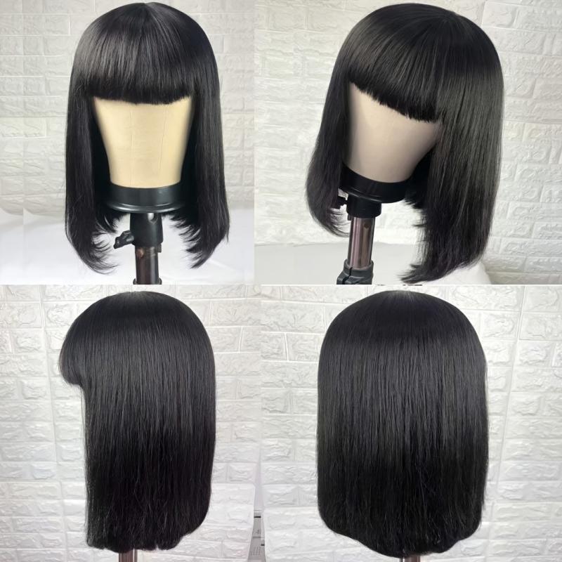 Short Bob Human Hair Wigs With Bangs Brazilian Virgin Straight