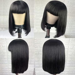 Short Bob Human Hair Wigs With Bangs Brazilian Virgin Straight