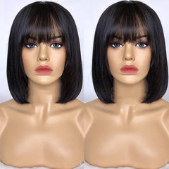 Short Bob Human Hair Wigs With Bangs Brazilian Virgin Straight
