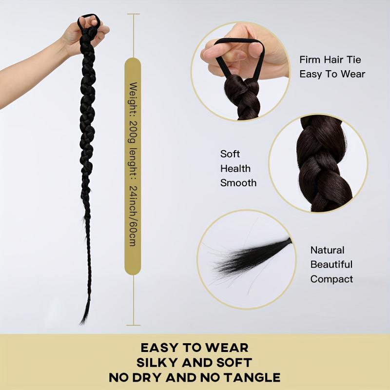2PCs Braided Ponytail Extension Elastic Hair Tie Straight Wrap For Women