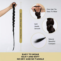 2PCs Braided Ponytail Extension Elastic Hair Tie Straight Wrap For Women