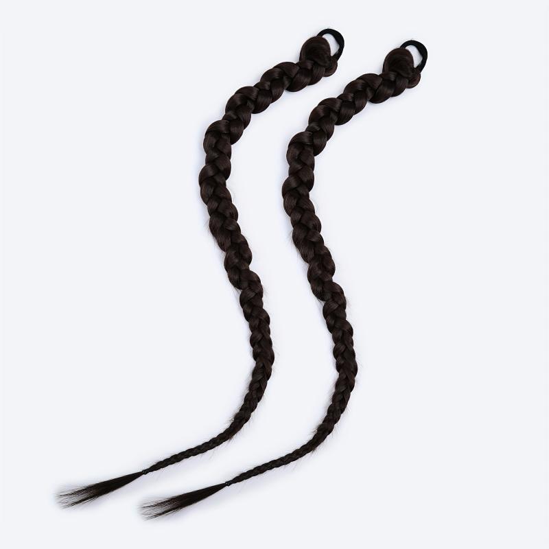 2PCs Braided Ponytail Extension Elastic Hair Tie Straight Wrap For Women