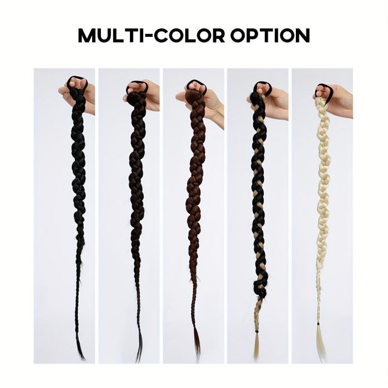 2PCs Braided Ponytail Extension Elastic Hair Tie Straight Wrap For Women